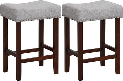 Goflame 29.5" Bar Height Bar Stools Set of 4 - Backless Saddle Barstools with Nailhead Linen Foam Seat