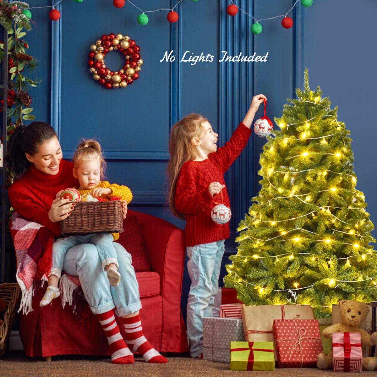 7.5ft Unlit Artificial Christmas Tree, Premium Hinged Fir Tree - GoflameUS