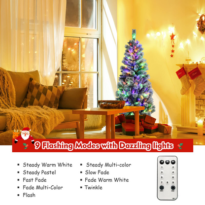 Goflame 5ft Pre-lit Snow Flocked Christmas Tree, Premium Hinged Artificial Pine Tree w/ 9 Lighting Modes & 140 Color Changing LED Lights - GoflameUS