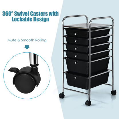 6 Storage Drawer Cart Rolling Organizer Cart, Black - Goflame