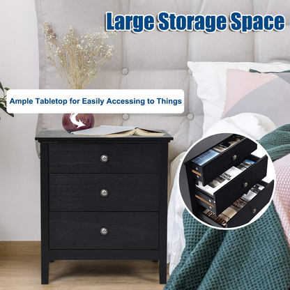 Goflame Nightstand with Drawers Solid Structure Side Table for Storage Bedroom