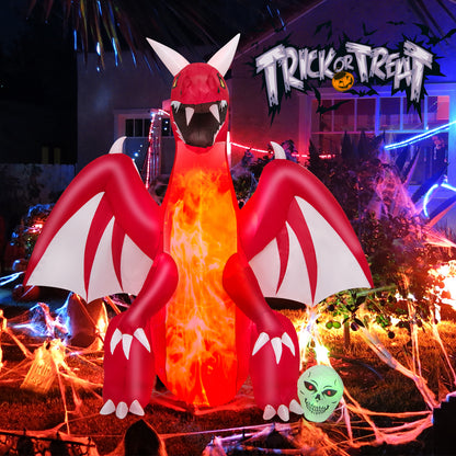 8 FT Halloween Inflatable Fire Dragon, Flash Blow up Lighted Inflatables with Multi-Color Skull