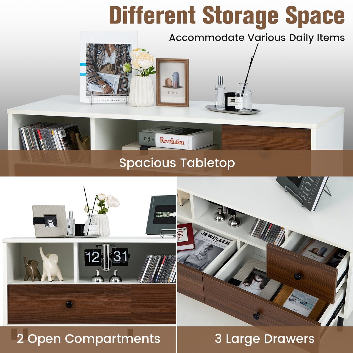 TV Stand for TV up to 50 Inch, Modern Entertainment Center with 3 Drawers & 2 Open Storage Shelves