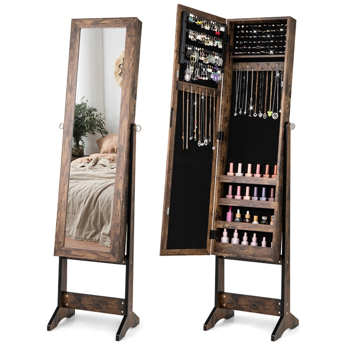 Jewelry Cabinet, Jewelry Organizer with Full Length Mirror Door, Standing Makeup Mirror
