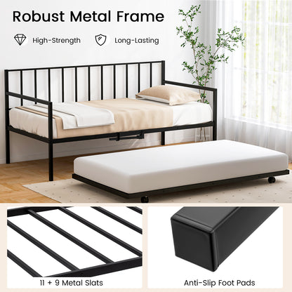 Daybed with Trundle Twin Size, Space-Saving Sofa Bed Frame with Rolling Pull-Out Bed