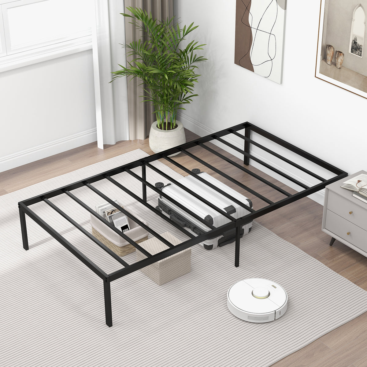 14” Twin Size Bed Frame, Metal Platform Bed Frame with Heavy Duty Steel Slat Support