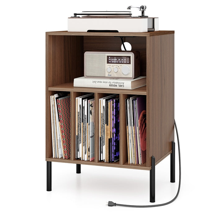 Record Player Stand with Charging Station, Turntable Stand Holds Up to 150 Albums