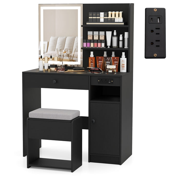 Makeup Vanity Set with Mirror and Lights, Vanity Desk with Charging Station