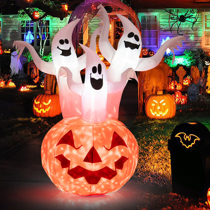 6FT Halloween Inflatable 3 Ghosts in Pumpkin, Blow Up Yard Decoration with Built-in LED Lights & Blower