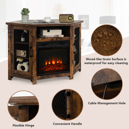 Corner Fireplace TV Stand with LED Lights for TVs up to 50”, Modern Entertainment Center with Electric Fireplace