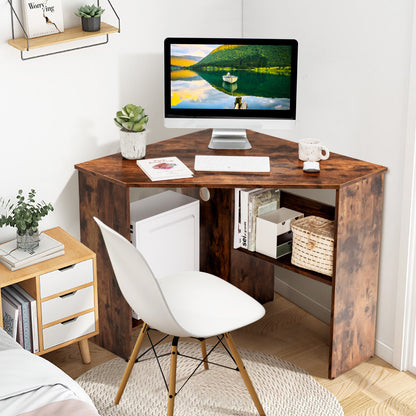 Corner Desk with Storage Shelves, Triangular Computer Desk with Cable Management Holes