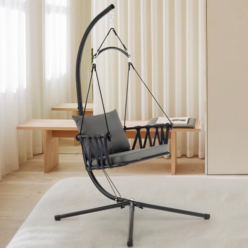 Goflame Hanging Swing Chair W/Stand, Cozy Seat & Back Cushions