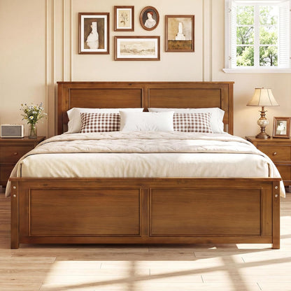 Goflame Wood Queen/Full/Twin Size Farmhouse Solid Platform Bed