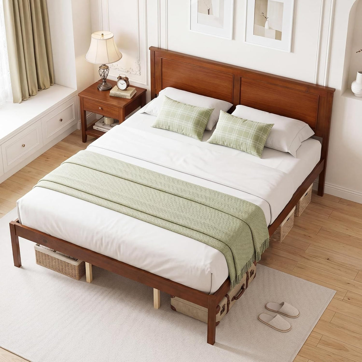 Goflame Wood Queen/Full/Twin Size Bed Frame with Wooden Slat Support