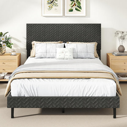 Goflame Bed Frame | Velvet Upholstered Platform Bed w/Height Adjustable Chevron Headboard
