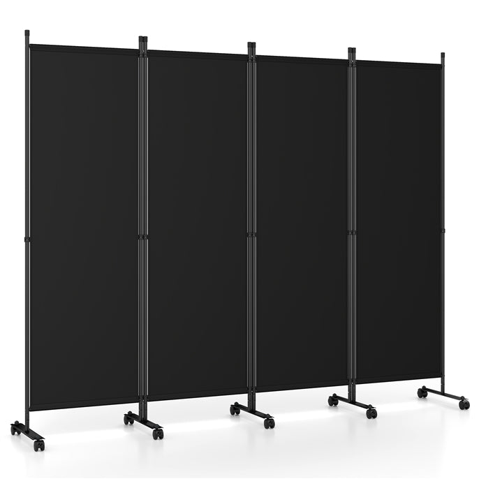 4 Panel Folding Room Divider, 6FT Rolling Privacy Screen with Lockable Wheels