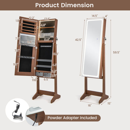 Jewelry Cabinet Armoire with Full Length Mirror, Freestanding Jewelry Cabinet with 3-Color LED Lights