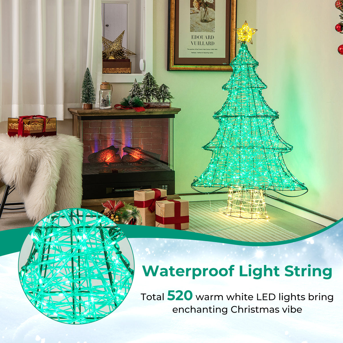 4FT Lighted Christmas Tree with Top Star, Illuminated Christmas Tree Decoration with 520 Warm White LED Lights