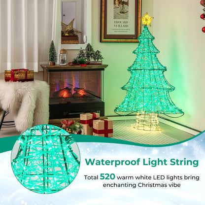 4FT Lighted Christmas Tree with Top Star, Illuminated Christmas Tree Decoration with 520 Warm White LED Lights
