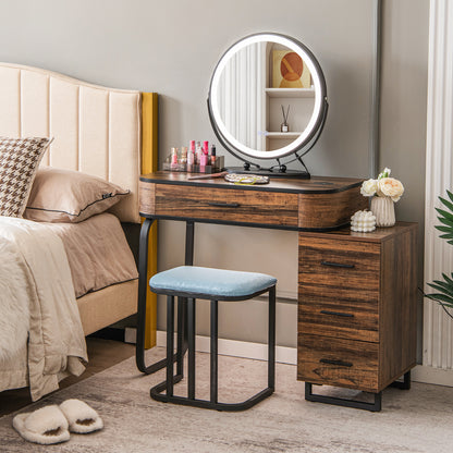Vanity Table Set with 3-Color Lighted Swivel Touch Screen Mirror, Dressing Table Set with Human Body Induction