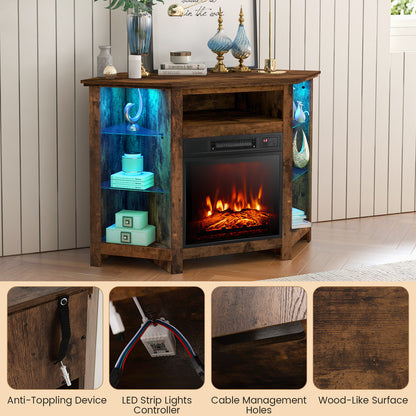 Corner Fireplace TV Stand with LED Lights for TVs up to 50”, Modern Entertainment Center with Electric Fireplace