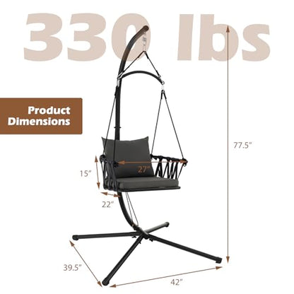 Goflame Hanging Swing Chair W/Stand, Cozy Seat & Back Cushions
