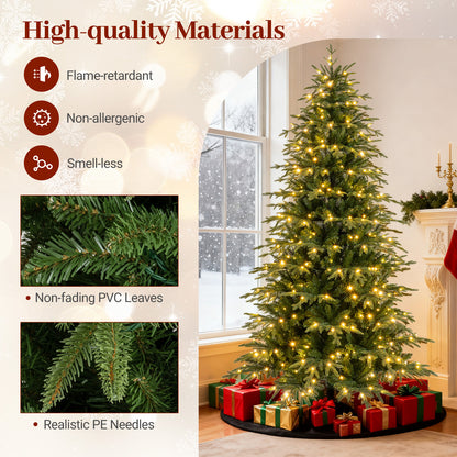 6FT/7.5FT/8FT Pre-lit Artificial Christmas Tree, Hinged Xmas Tree with 1195 Branch Tips
