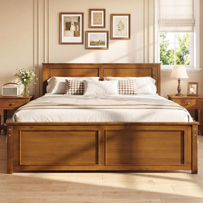 Goflame Wood Queen/Full/Twin Size Farmhouse Solid Platform Bed