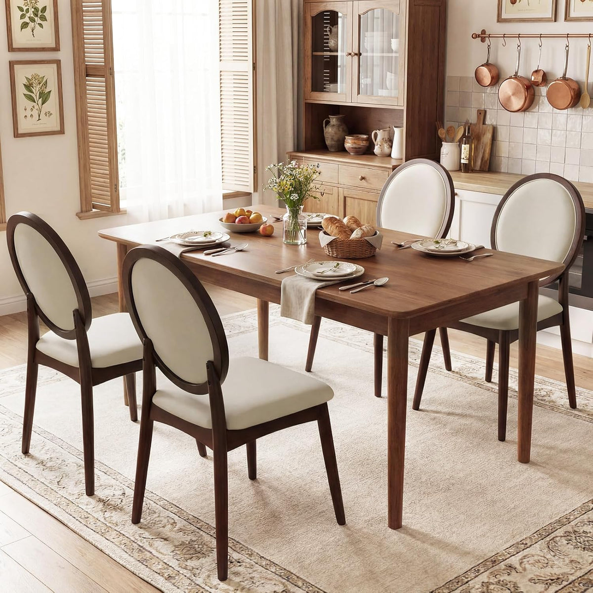 Goflame Set of 2/4 Upholstered Linen Fabric Kitchen Side Chairs with Padded Seat
