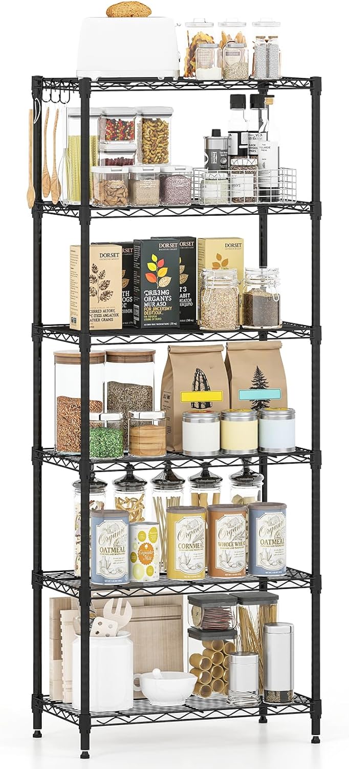 Goflame Storage Shelves Adjustable Wire Shelf Rack w/4 Removable Hooks