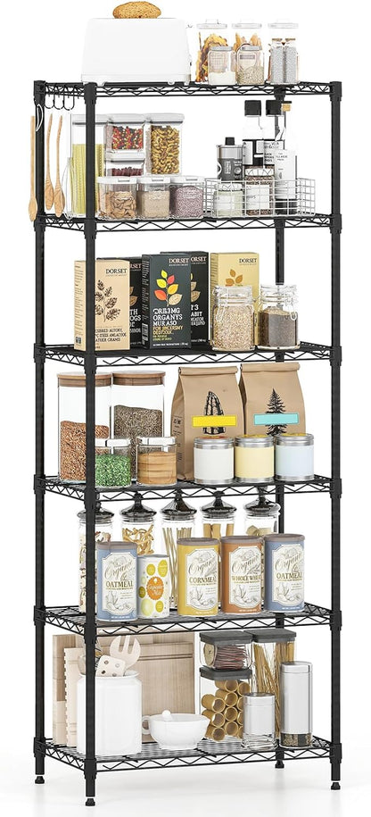 Goflame Storage Shelves Adjustable Wire Shelf Rack w/4 Removable Hooks