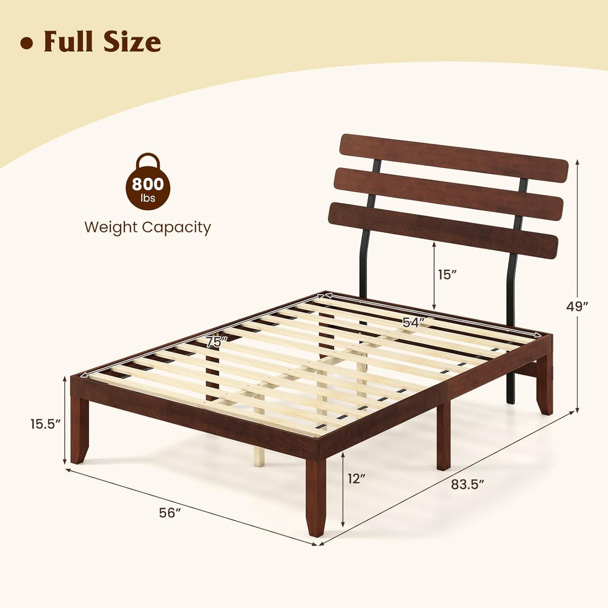 Goflame Queen/Full/Twin Size Platform Bed with Retro Headboard Mid Century Modern Bed Frame with Wood Slat Support