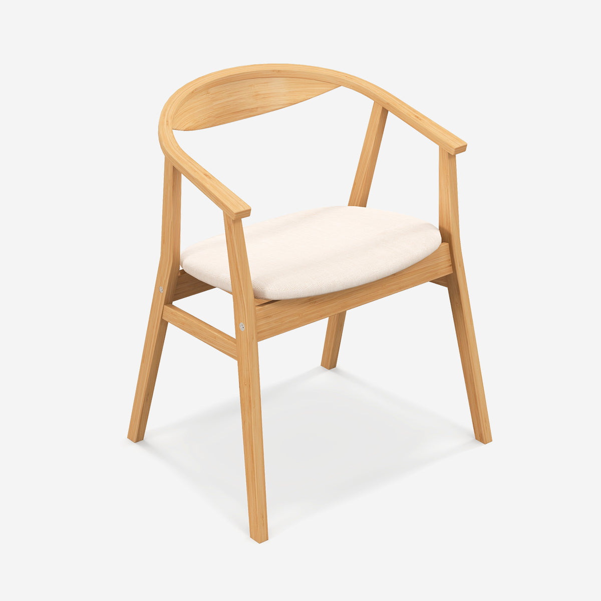Bamboo Accent Chair, Mid-Century Modern Armchair with Padded Seat, Curved Backrest and Wrap-Around Armrest