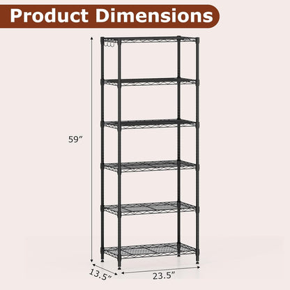 Goflame Storage Shelves Adjustable Wire Shelf Rack w/4 Removable Hooks
