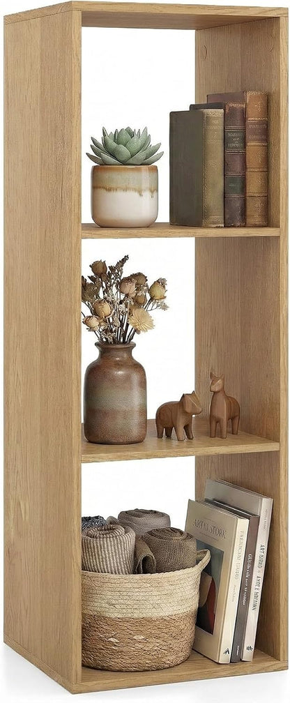Goflame 3-Cube Bookcase, White Cubby Bookshelf w/Back Guardrail & Anti-Tipping Kits