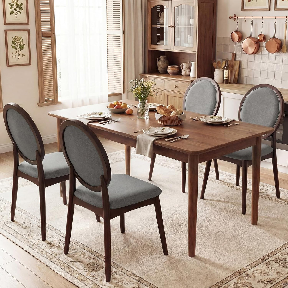 Goflame Set of 2/4 Upholstered Linen Fabric Kitchen Side Chairs with Padded Seat