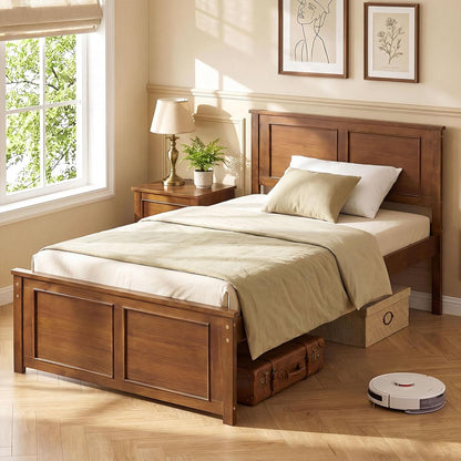 Goflame Wood Queen/Full/Twin Size Farmhouse Solid Platform Bed