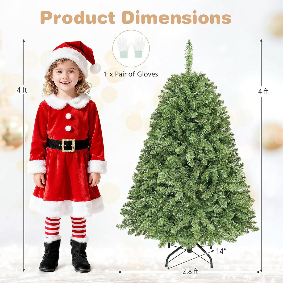 GOFLAME Artificial Christmas Tree with Folding Metal Stand Green