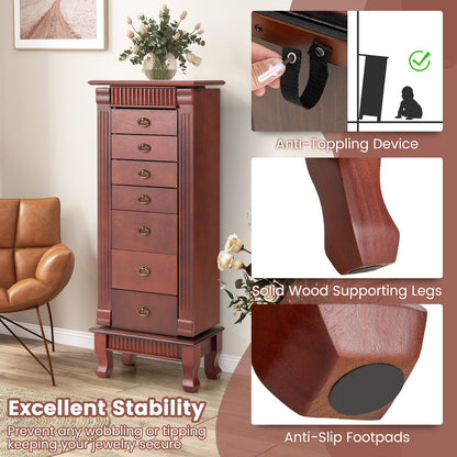 Jewelry Cabinet Armoire, Standing Jewelry Storage Organizer with Flip Top Makeup Mirror & 7 Drawers