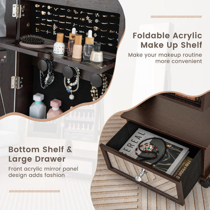 Standing Jewelry Cabinet Armoire with Wheels, Lockable Jewelry Storage Organizer with Full Length Mirror