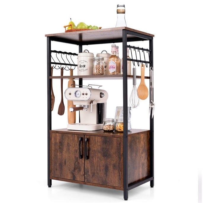 Kitchen Baker's Rack with Cabinet, 3-Tier Pantry Cabinet with 2 Open Shelves
