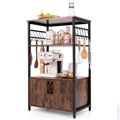 Kitchen Baker's Rack with Cabinet, 3-Tier Pantry Cabinet with 2 Open Shelves