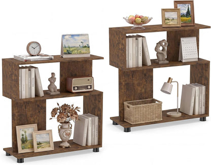 Goflame 3-Tier Geometric S Shaped Bookcase with Open Storage Shelves (1/2)