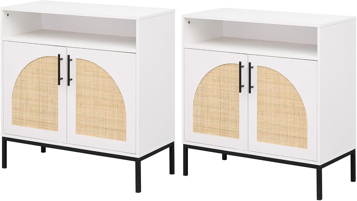 Goflame 32" Sideboard Buffet Cabinet with 2 Natural Rattan Decorated Doors (1/2)