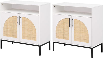 Goflame 32" Sideboard Buffet Cabinet with 2 Natural Rattan Decorated Doors (1/2)