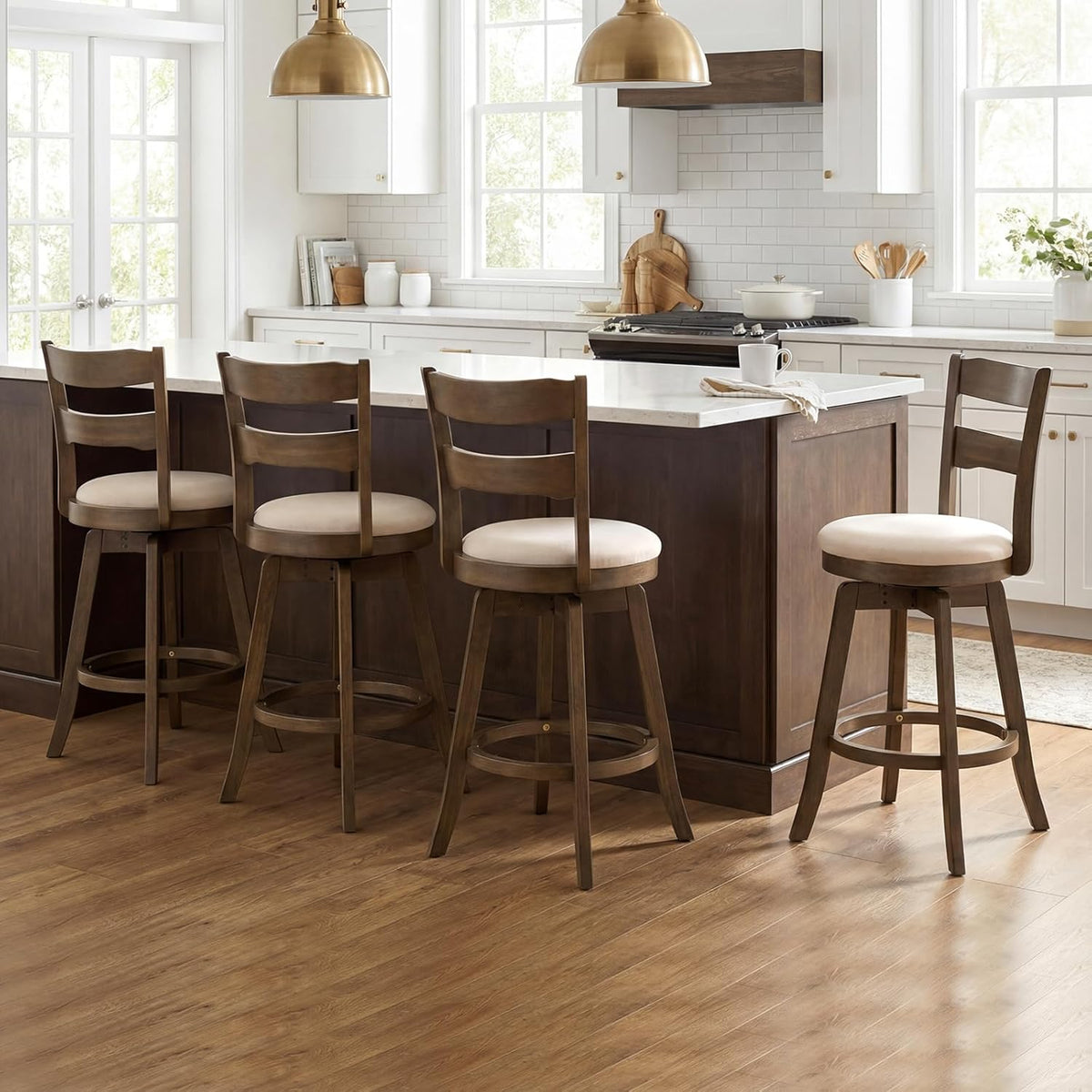 Goflame 25" Swivel Bar Stools Set of 2/4 with Fabric Upholstered Seat