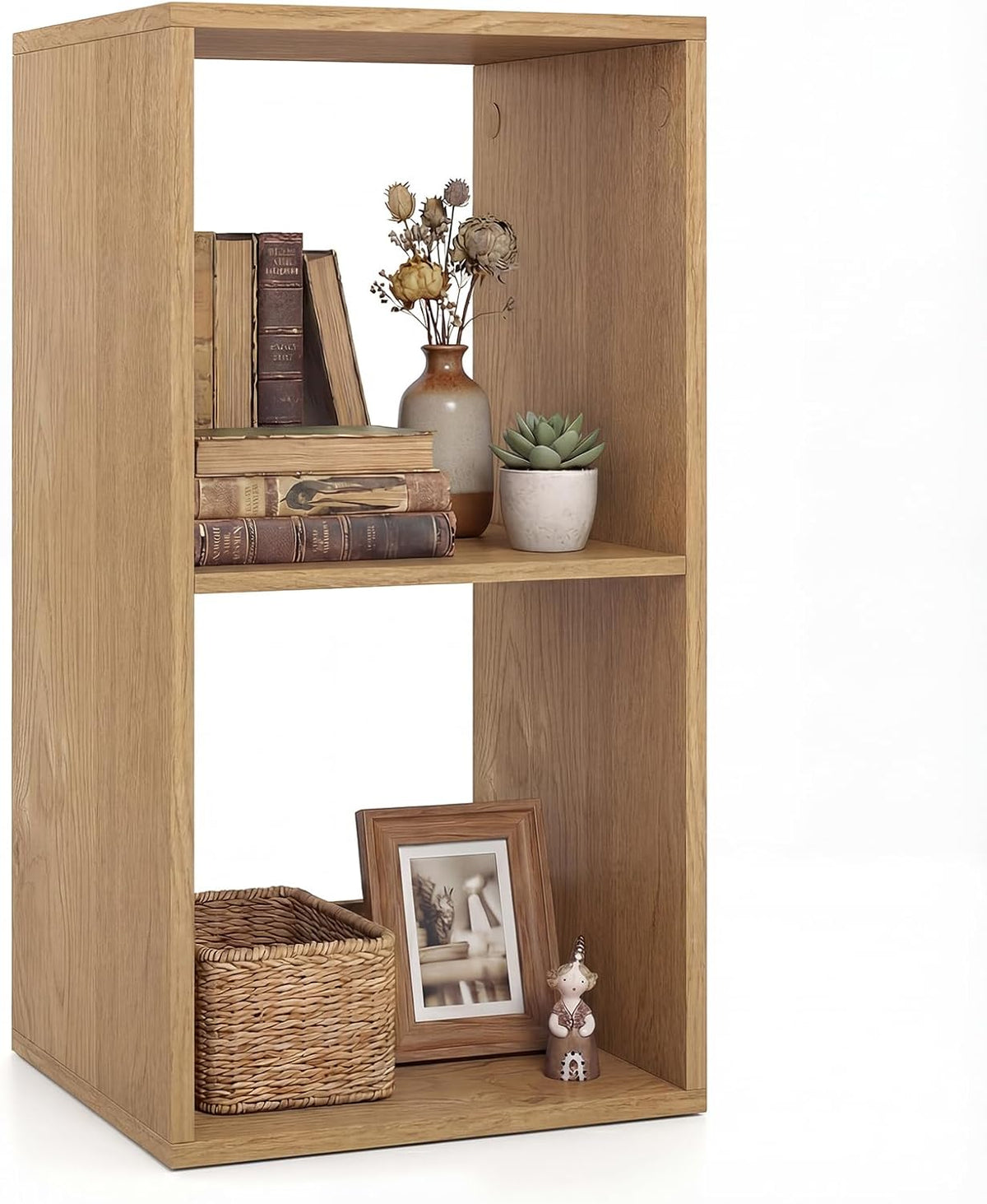 Goflame 2-Cube Bookcase, White Cubby Bookshelf w/Back Guardrail & Anti-Tipping Kits
