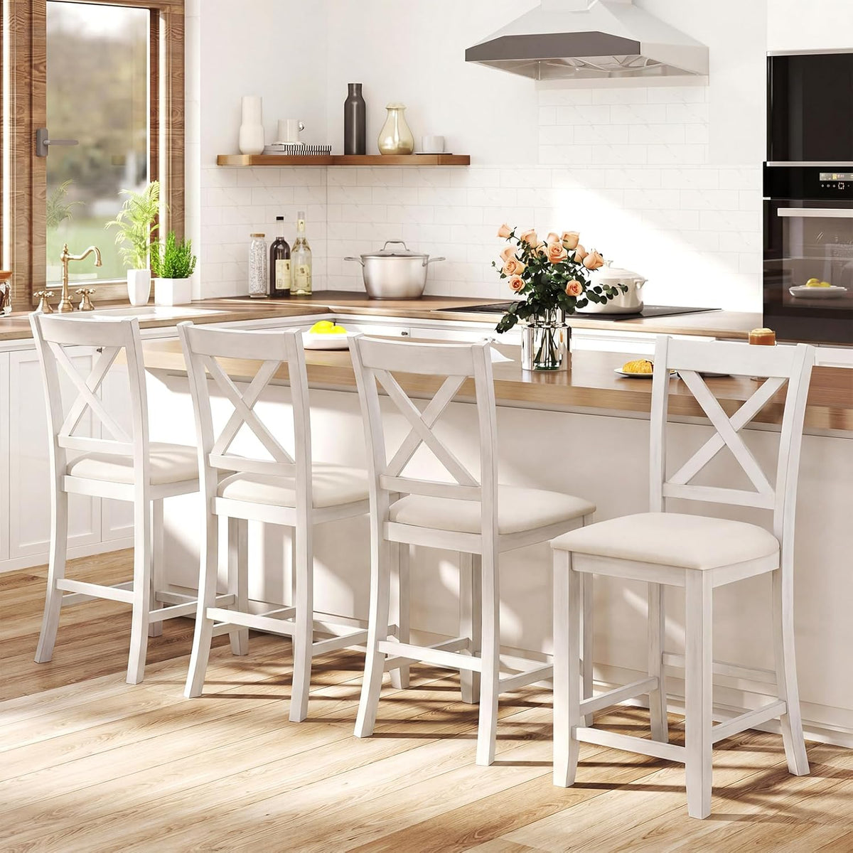 Goflame Farmhouse Counter Height Bar Stools with Footrest (2/4)