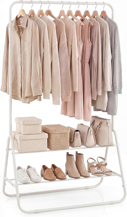 Goflame Heavy Duty Clothes Rack | Metal Garment Rack with Hanging Rod and Storage Shelves