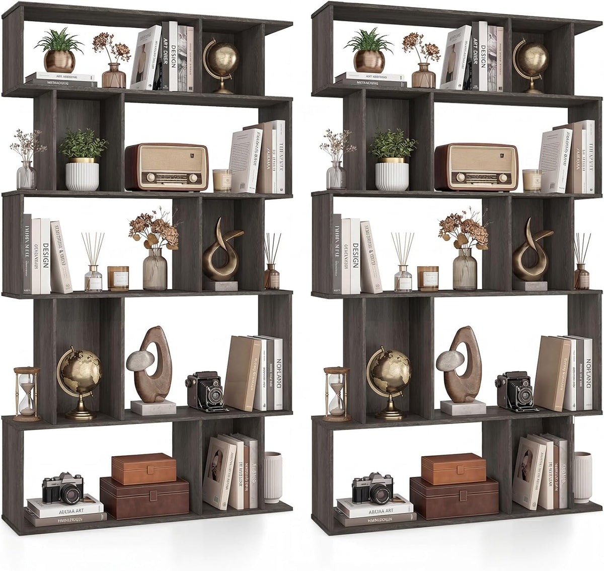 Goflame Geometric Bookshelf 5-Tier Bookcase with Open Shelves and Closed-back Cubes